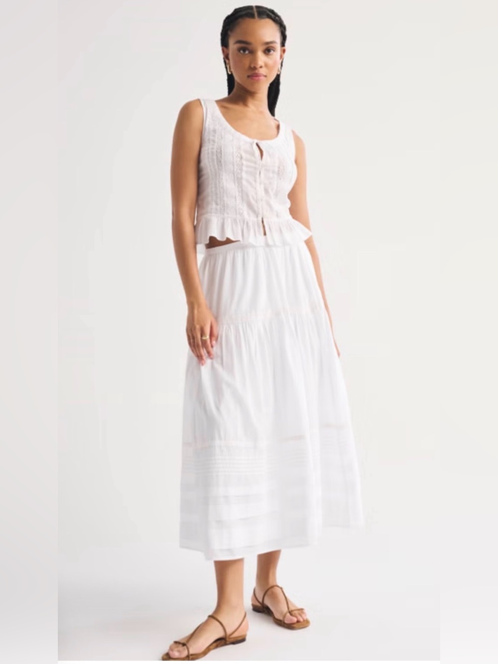 ABERCROMBIE & FITCH Boho Classic White Tiered Cotton Skirt Size XS NEW WITH TAGS
